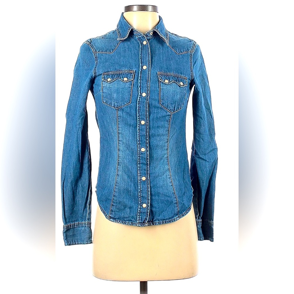 H&M Denim Western Style Denim Top, Y2K, Pearl Snap Buttons EUC Sz 4
